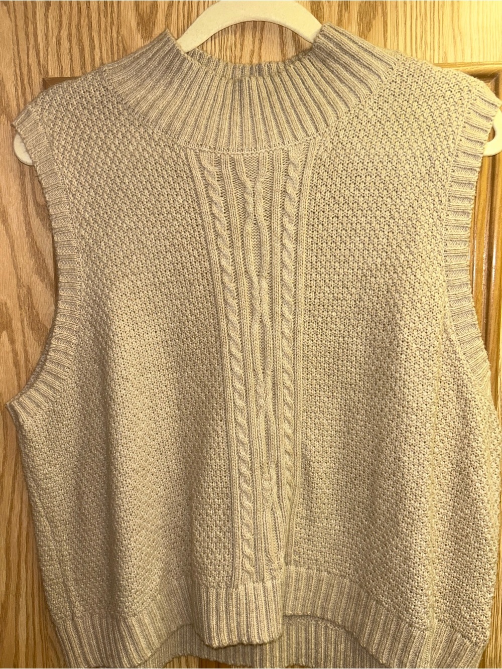 Cable-Knit Mock Neck Sweater Vest - Cream